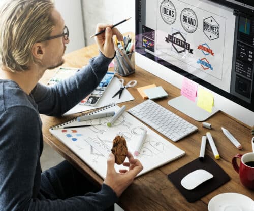 Logo 7 ideas-creative-occupation-design-studio-drawing-startup-concept